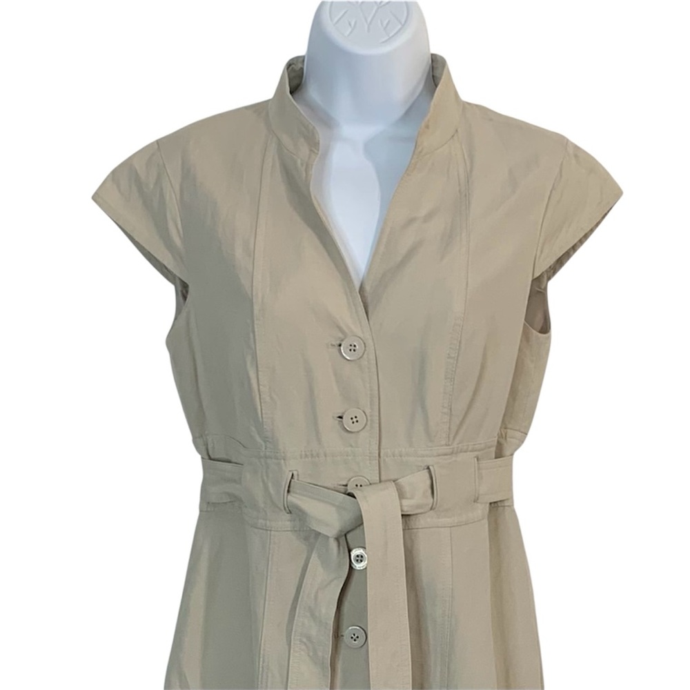 CALVIN KLEIN Linen Blend Button Down Khaki Dress Sz M - Picture 5 of 13